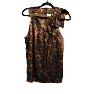 Cato Size Large Fall Sleeveless Blouse Animal Print Bow Shoulder Detail Office
